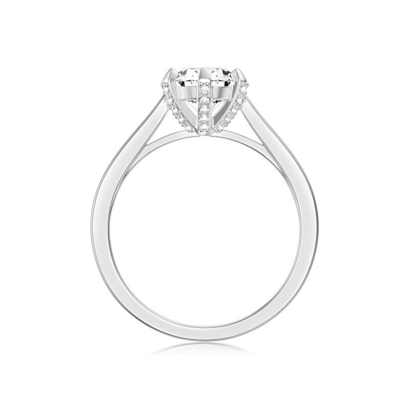 Anel de casamento personalizado em ouro branco 9K com diamante redondo, certificado 3EX IGI.-2