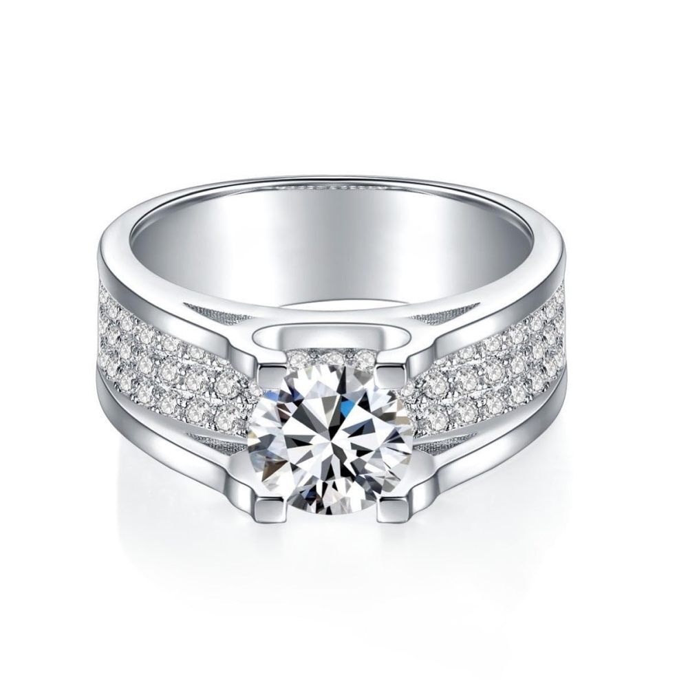 Anel redondo de casal de moissanite em formato circular de ouro branco 9K para homens-1