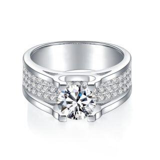 9K White Gold Circular Shaped Moissanite Couple & Round Ring for Men-2