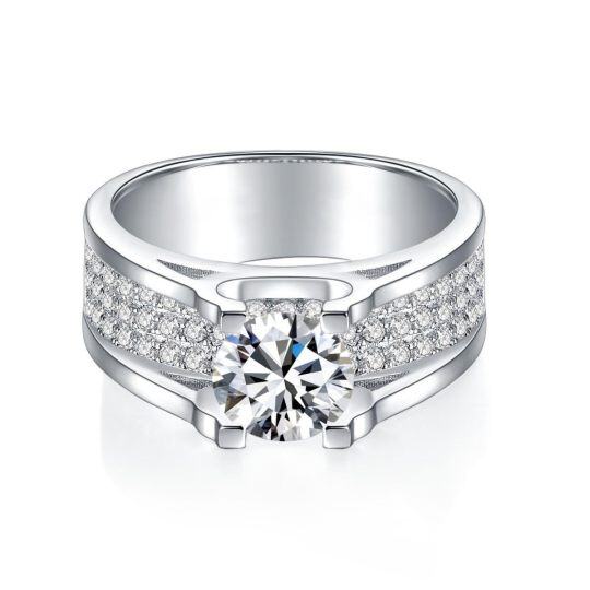 9K White Gold Circular Shaped Moissanite Couple & Round Ring for Men