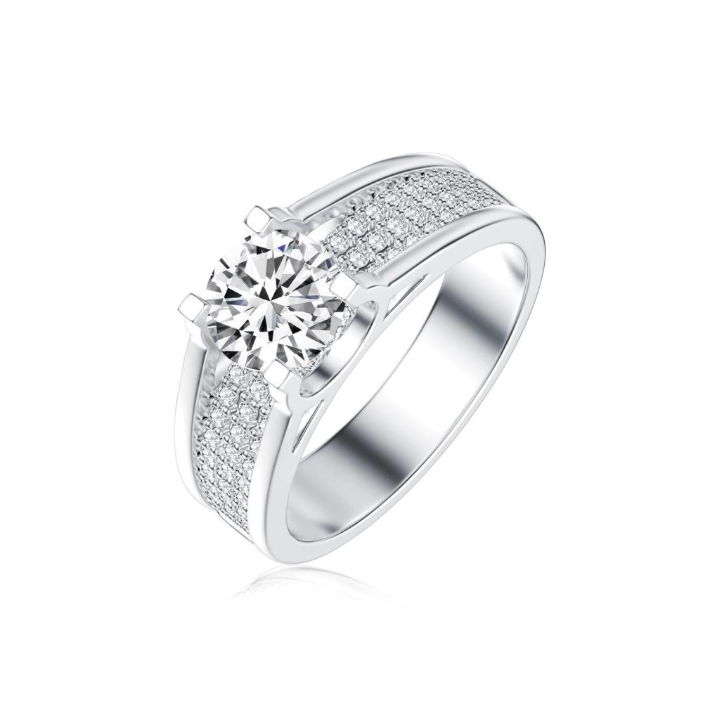 Anel redondo de casal de moissanite em formato circular de ouro branco 9K para homens-3
