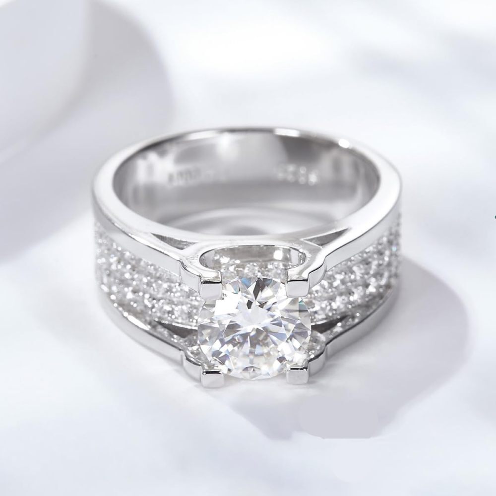 Anel redondo de casal de moissanite em formato circular de ouro branco 9K para homens-4