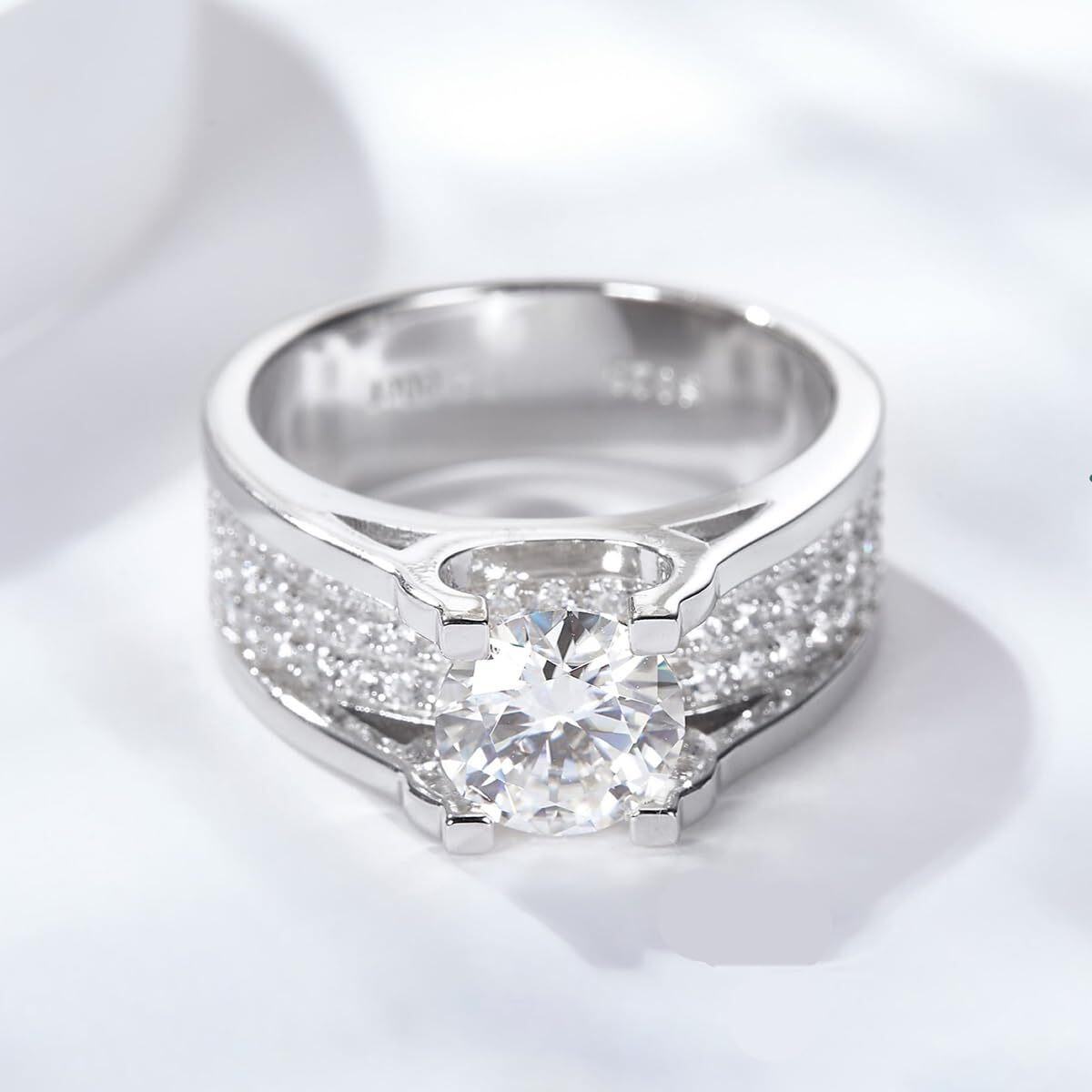 9K White Gold Circular Shaped Moissanite Couple & Round Ring for Men-4