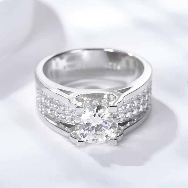 14K White Gold Circular Shaped Moissanite Couple & Round Ring for Men-4