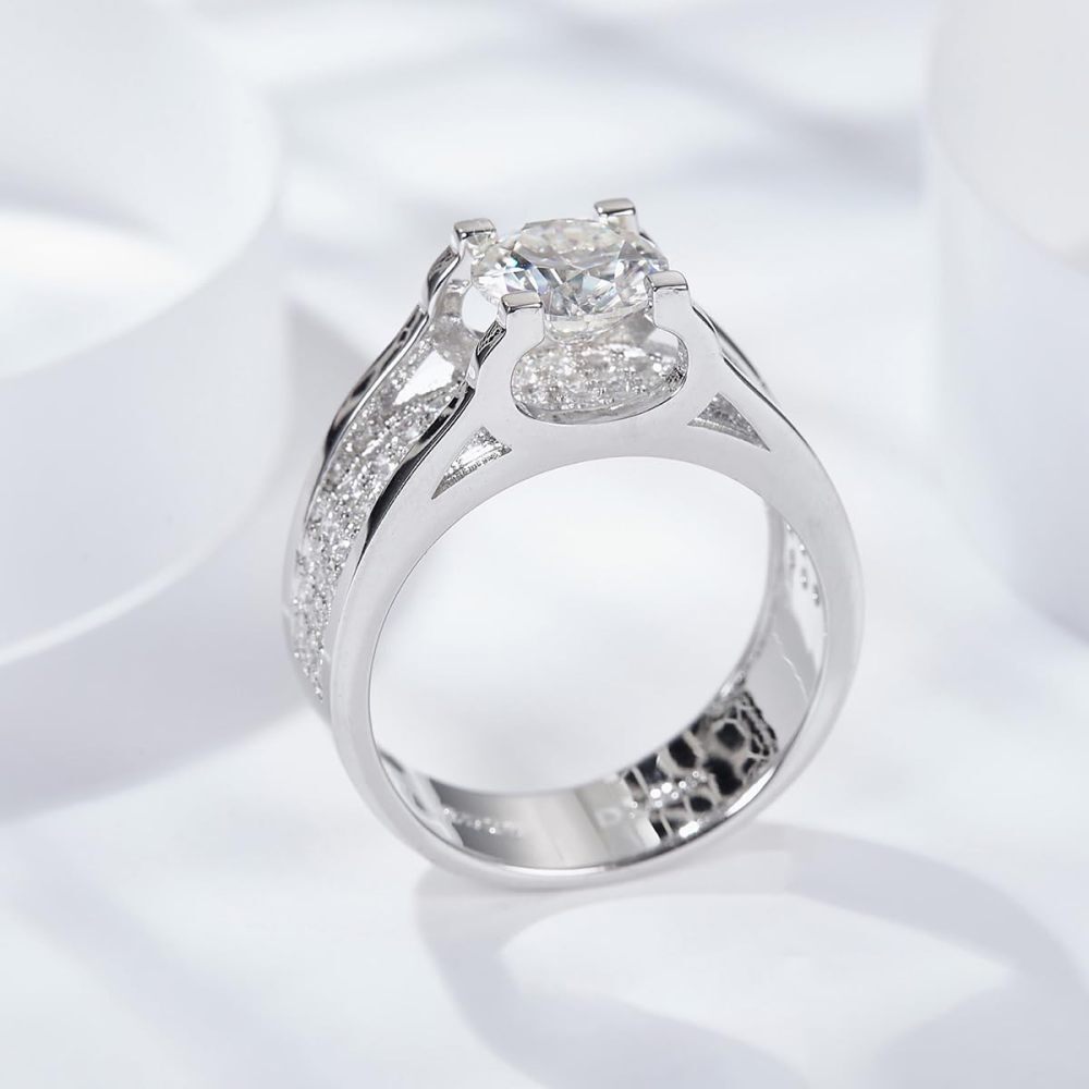 Anel redondo de casal de moissanite em formato circular de ouro branco 9K para homens-5