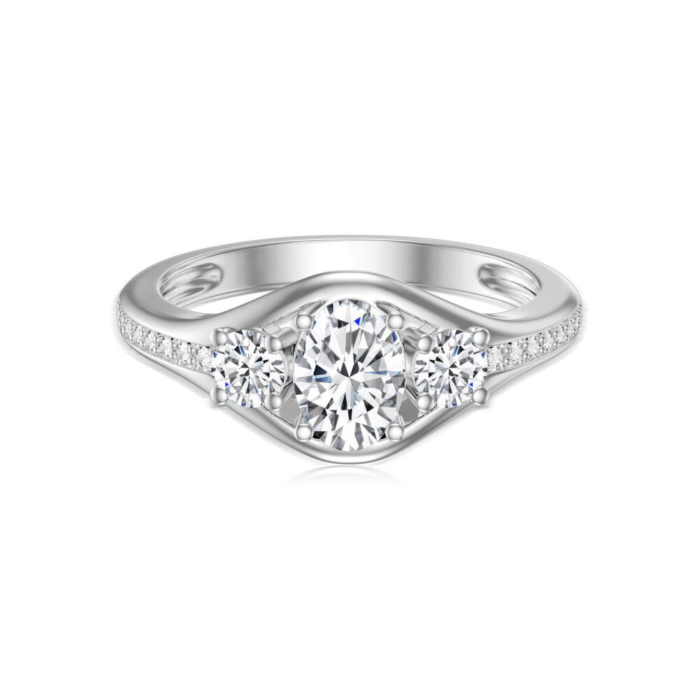 Anillo de bodas de oro blanco de 9 quilates con diamantes ovalados y circulares para mujer-1