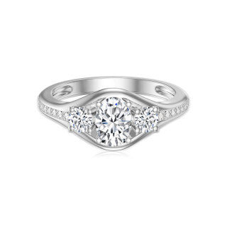 9K White Gold Oval & Circular Diamond Wedding Ring For Women-2