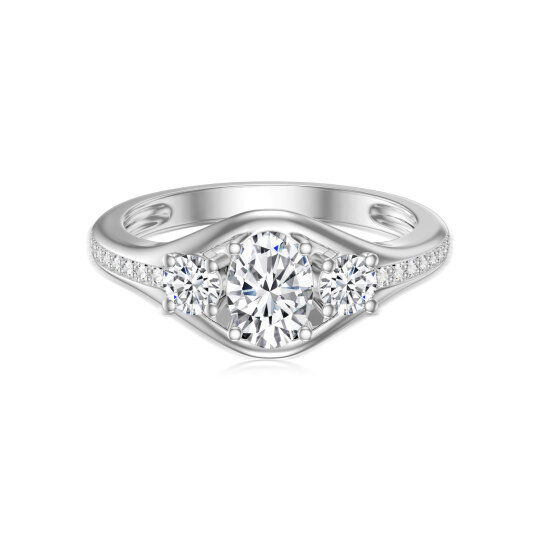 9K White Gold Oval & Circular Diamond Wedding Ring For Women