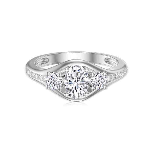 Anel de casamento de diamante em formato oval em ouro branco 9K-1