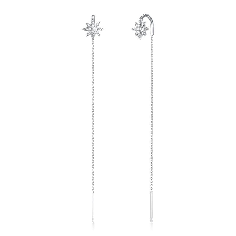 Boucles d'oreilles étoile en or blanc 9K à zircon cubique de forme circulaire