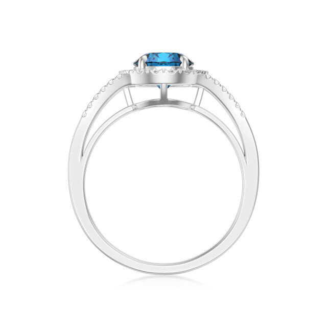 Bague de mariage ronde avec topaze de forme circulaire en or blanc 9 carats-2