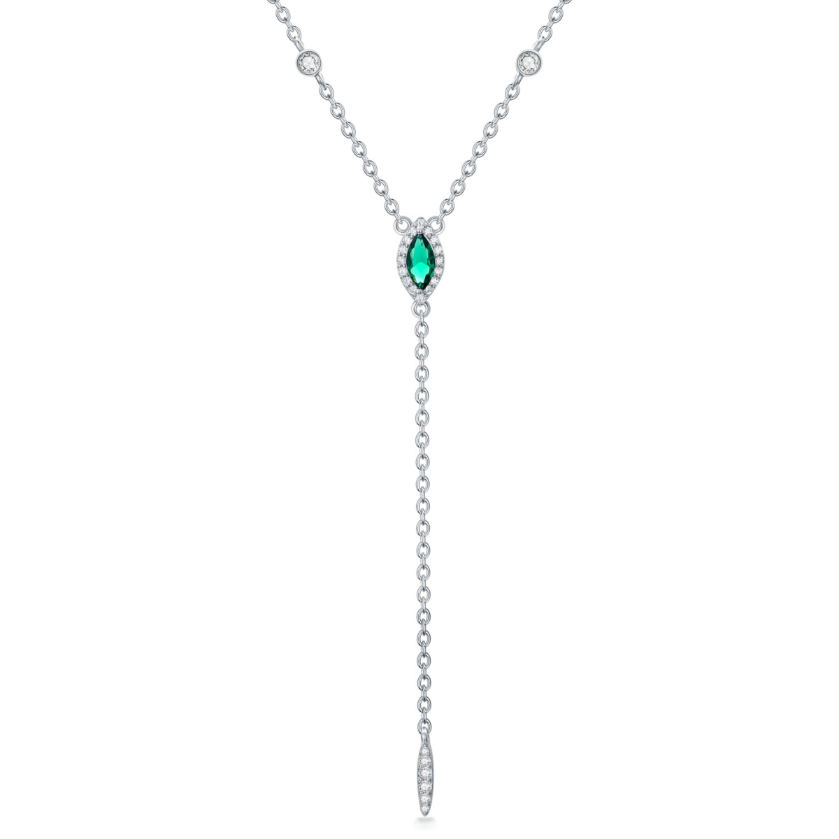 Collier en Y non-ajustable en or blanc 9K Marquise Green Cubic Zirconia-1