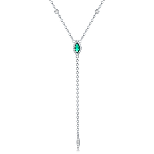 Collier en Y non-ajustable en or blanc 9K Marquise Green Cubic Zirconia