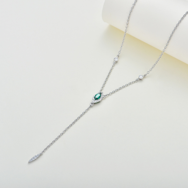 9K White Gold Marquise Green Cubic Zirconia Non-adjustable Y-Necklace-4