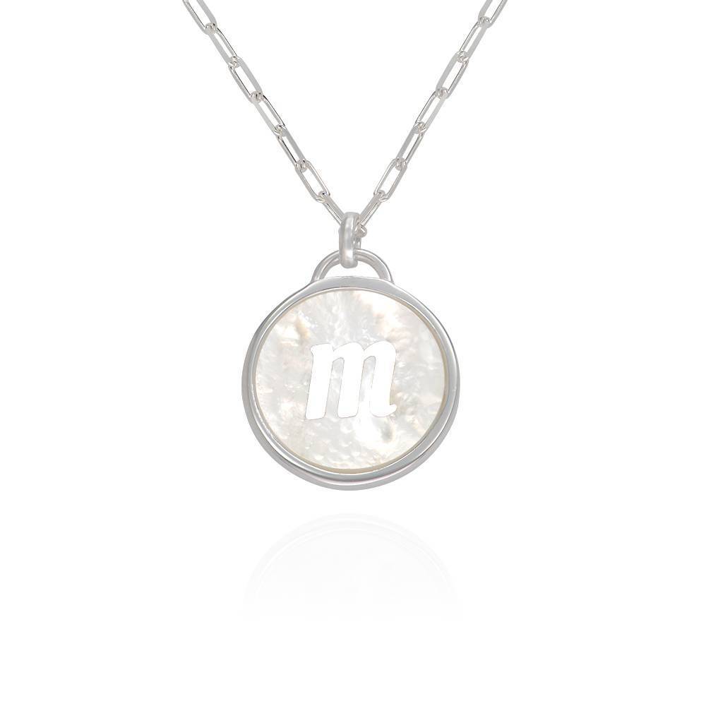 9K White Gold Mother Of Pearl Personalized Initial Letter Pendant Necklace For Women-1