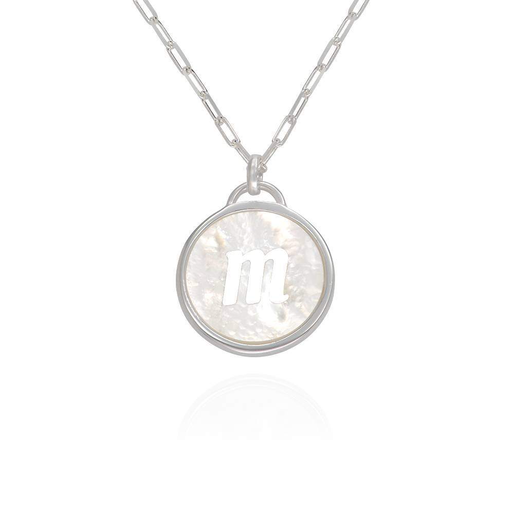 Collana con ciondolo con lettera iniziale personalizzata in madreperla in oro bianco 9K per donna-1