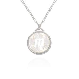 9K White Gold Mother Of Pearl Personalized Initial Letter Pendant Necklace For Women-10