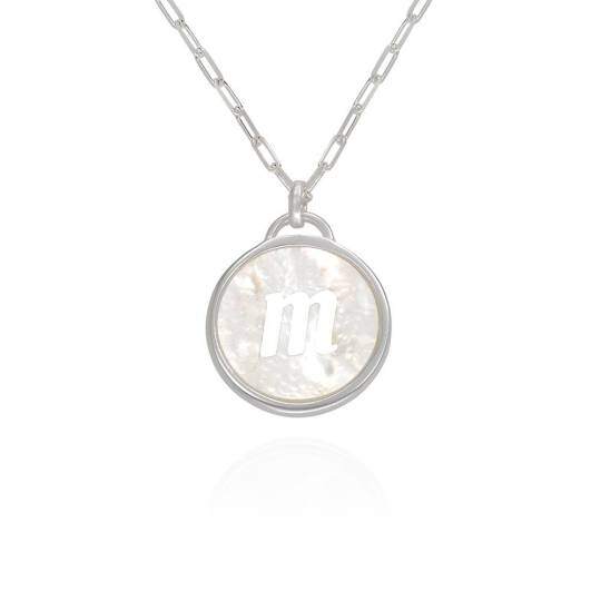 9K White Gold Mother Of Pearl Personalized Initial Letter Pendant Necklace For Women