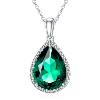 9K White Gold Pear Shaped Emerald Pendant Necklace-35