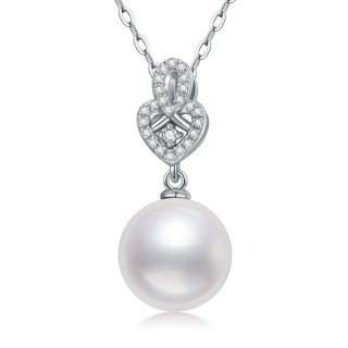 9K White Gold Pearl Round Pendant Necklace-58