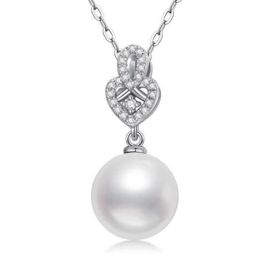 9K White Gold Pearl Round Pendant Necklace