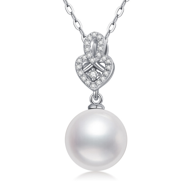 9K White Gold Pearl Round Pendant Necklace-5