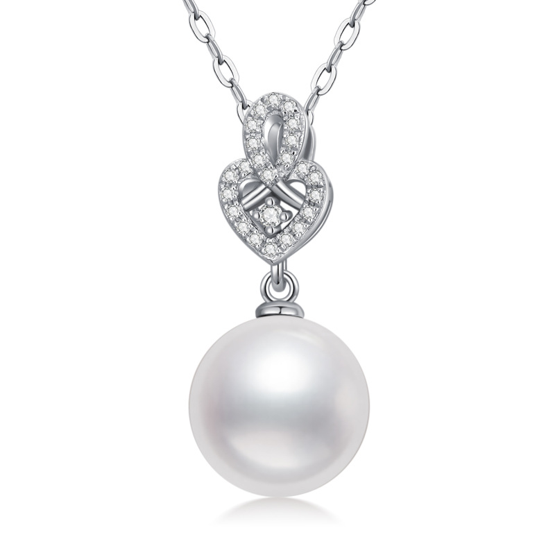 9K White Gold Pearl Round Pendant Necklace-17