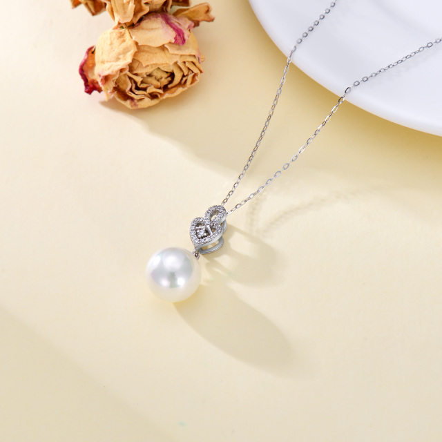 9K White Gold Pearl Round Pendant Necklace-4