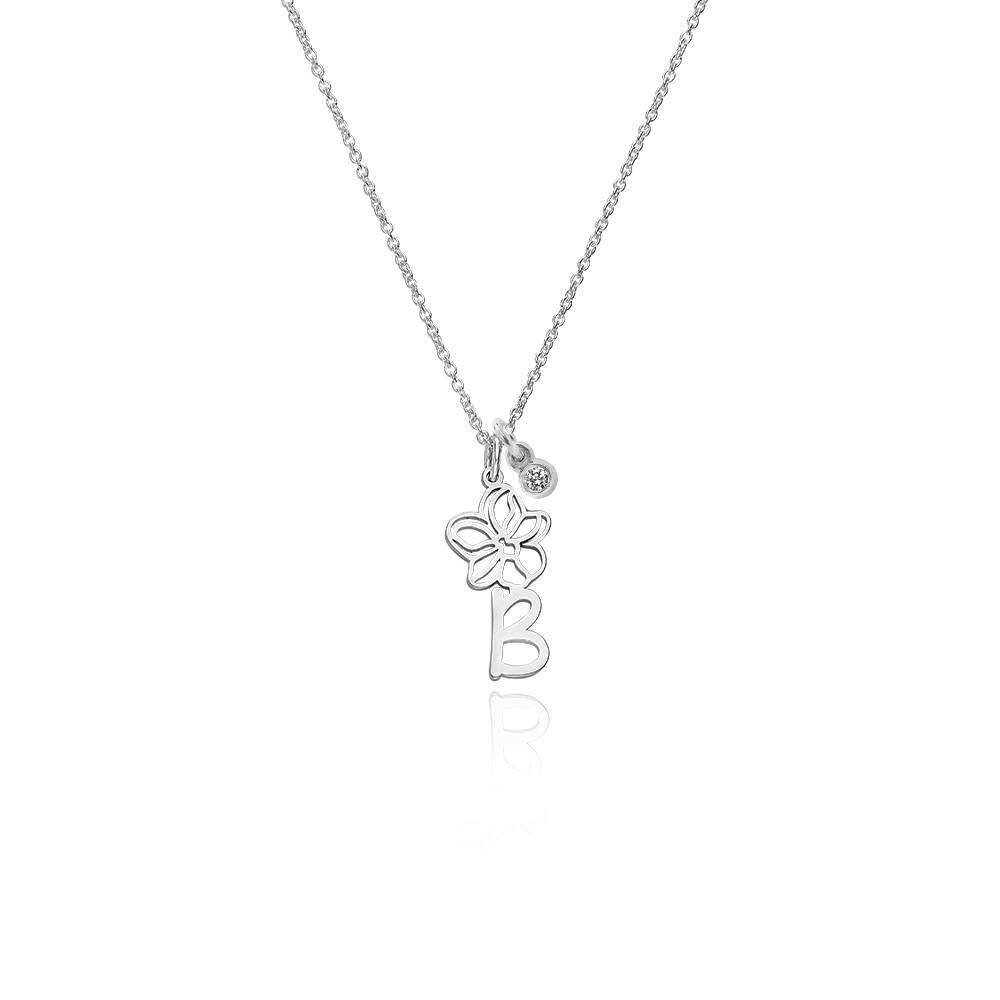 9K White Gold Cubic Zirconia Personalized Birthstone Initial Letter Pendant Necklace-1