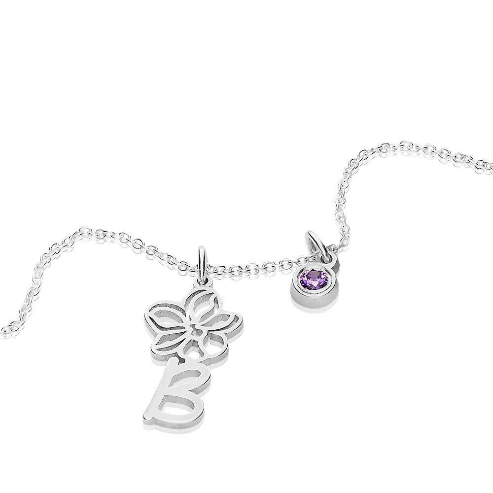 9K White Gold Cubic Zirconia Personalized Birthstone Initial Letter Pendant Necklace-3