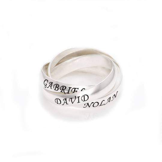 Bague pour femme en or blanc 9K avec gravure personnalisée