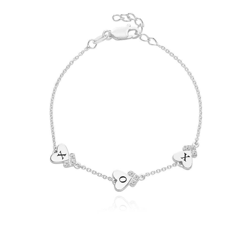 Pulseira com pingente de letras iniciais personalizadas em ouro branco 9K e zircónias cúbi-1