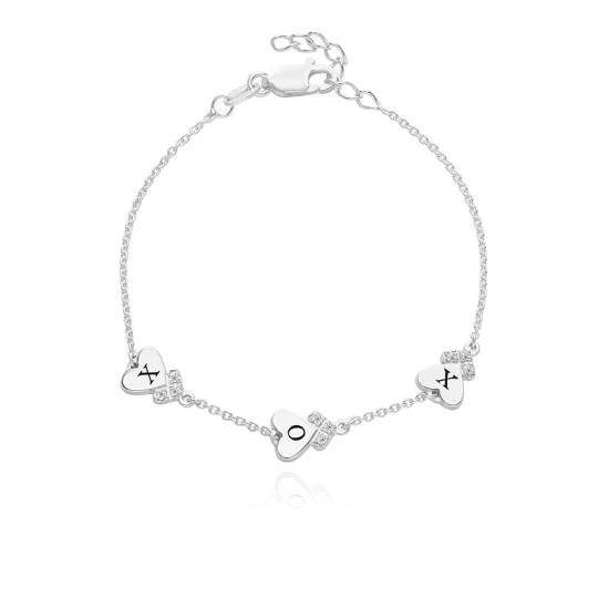 Bracelet en or blanc 9K avec pendentif lettre initiale personnalisée en zircon cubique