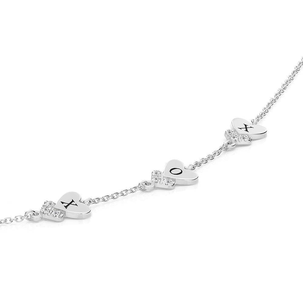 Pulseira com pingente de letras iniciais personalizadas em ouro branco 9K e zircónias cúbi-3
