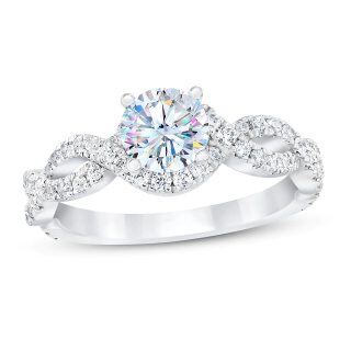 9K White Gold Round Moissanite Couple Engagement Ring-3