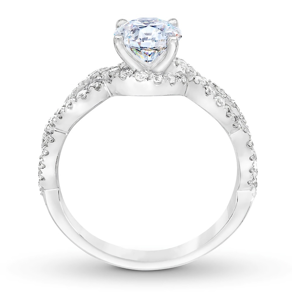 Anillo de compromiso de oro blanco de 9 quilates con pareja de moissanitas redondas-2