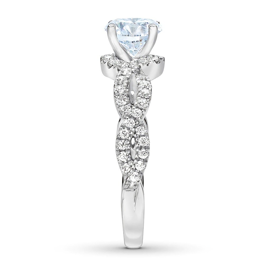 Anillo de compromiso de oro blanco de 9 quilates con pareja de moissanitas redondas-3