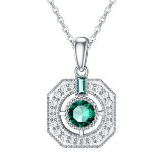 9K White Gold Cubic Zirconia Square Pendant Necklace-25