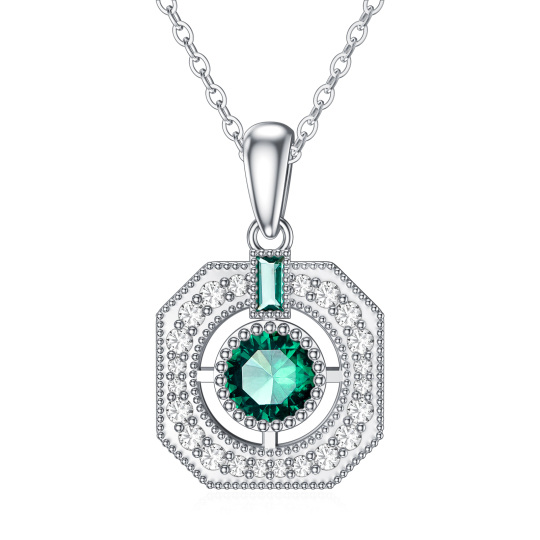 9K White Gold Cubic Zirconia Square Pendant Necklace