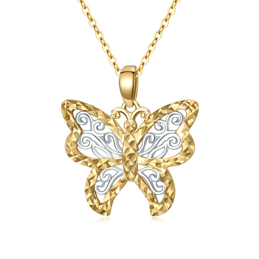 9K Two-Tone Butterfly Pendant Necklace For Women-1