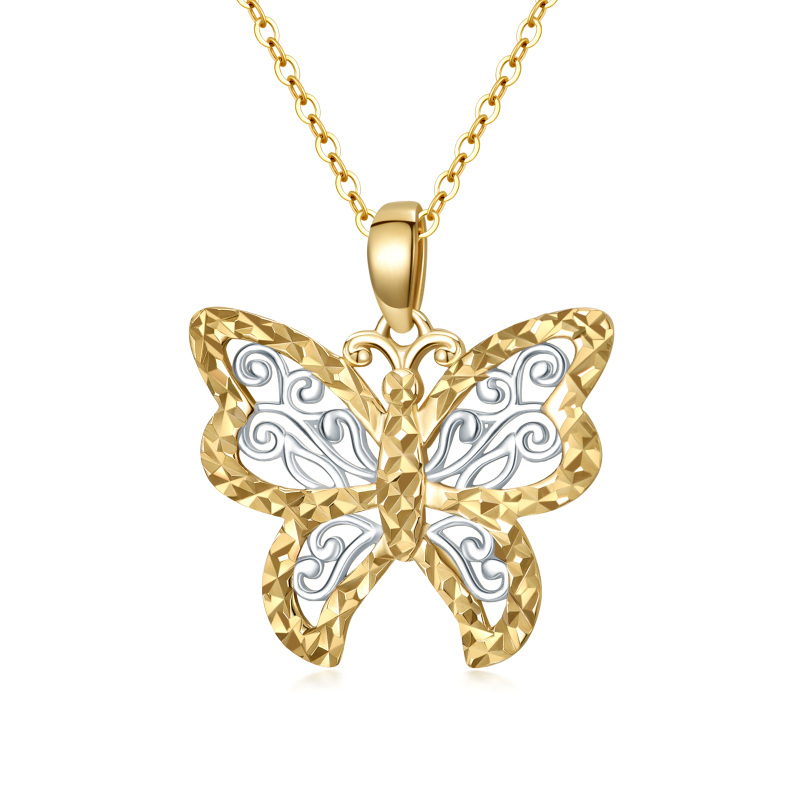 9K White Gold & Yellow Gold Butterfly Pendant Necklace-2