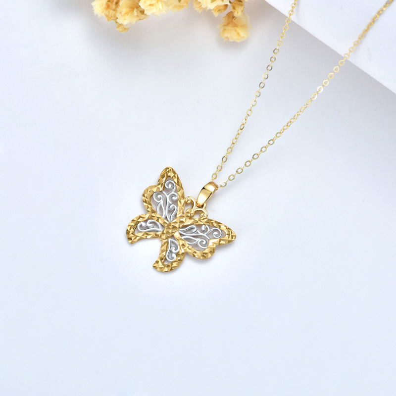 9K Two-Tone Butterfly Pendant Necklace For Women-4