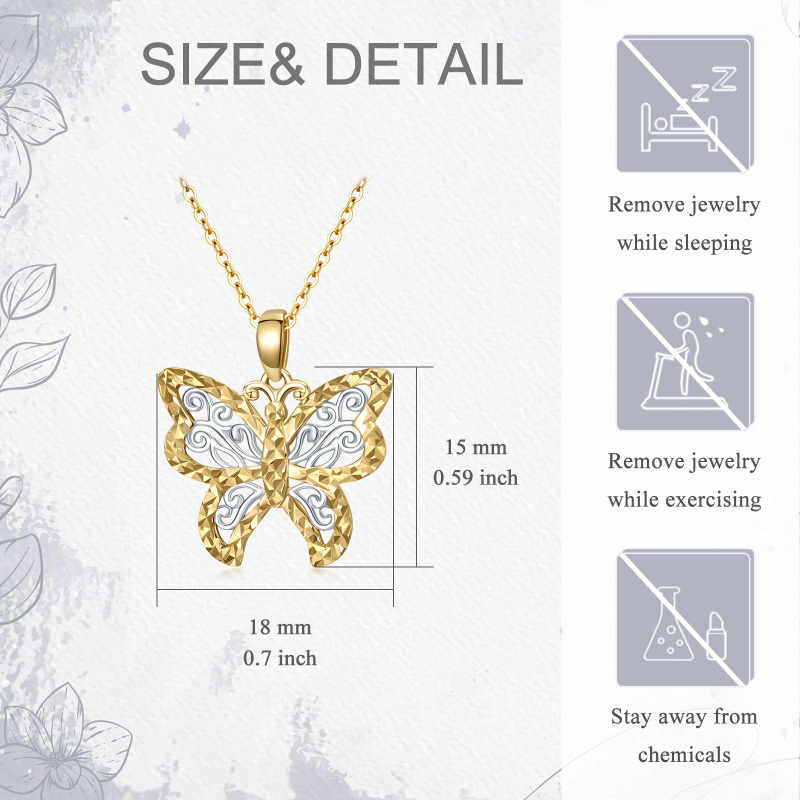 9K Two-Tone Butterfly Pendant Necklace For Women-5