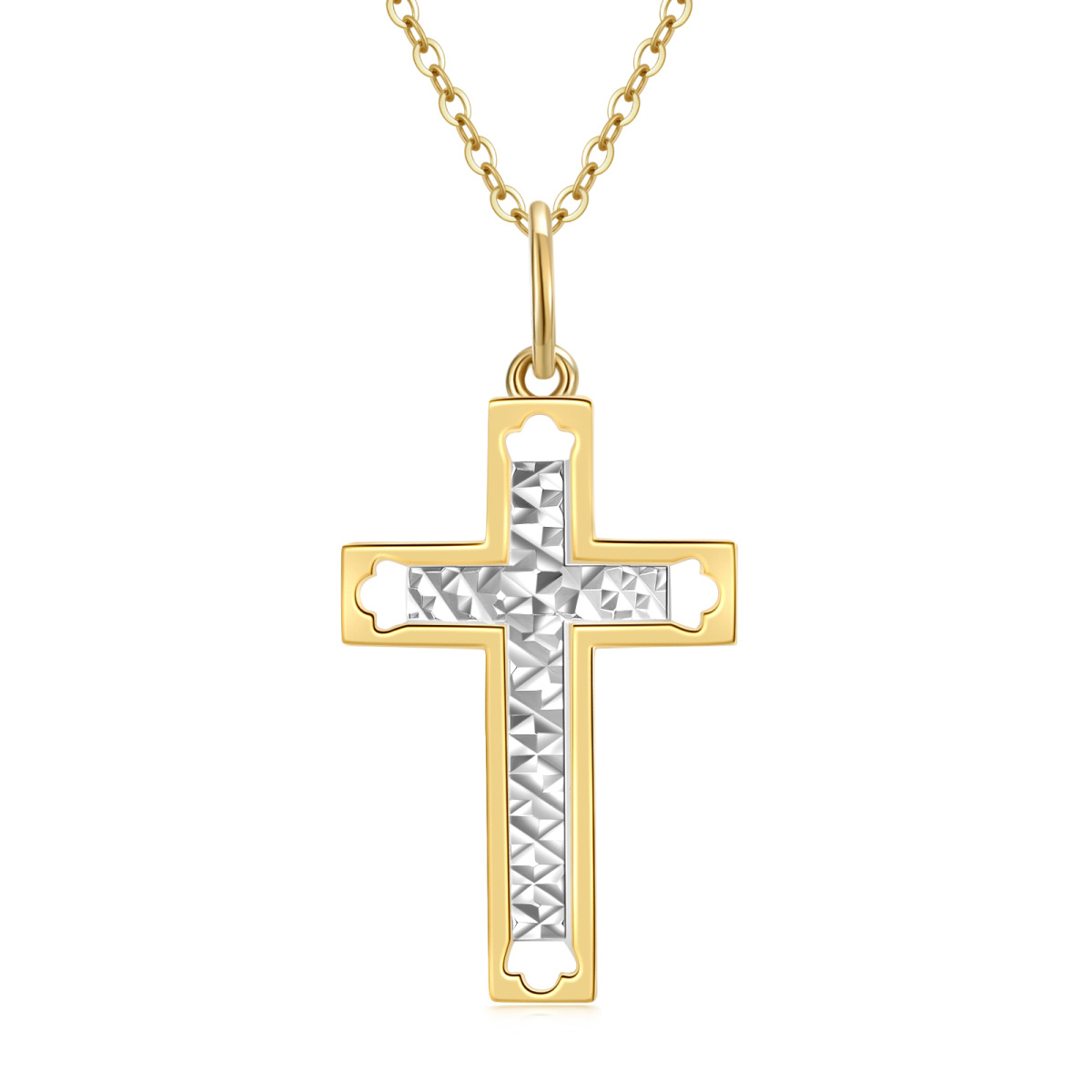 Collier avec pendentif croix bicolore en or 9 carats pour unisexe-1