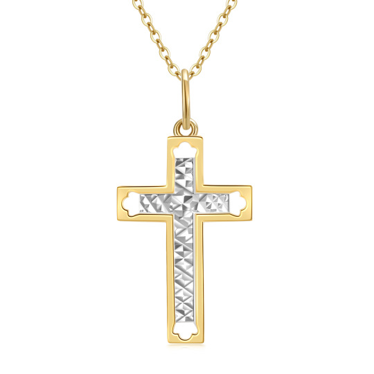 9K Gold Two-Tone Cross Pendant Necklace For Unisex