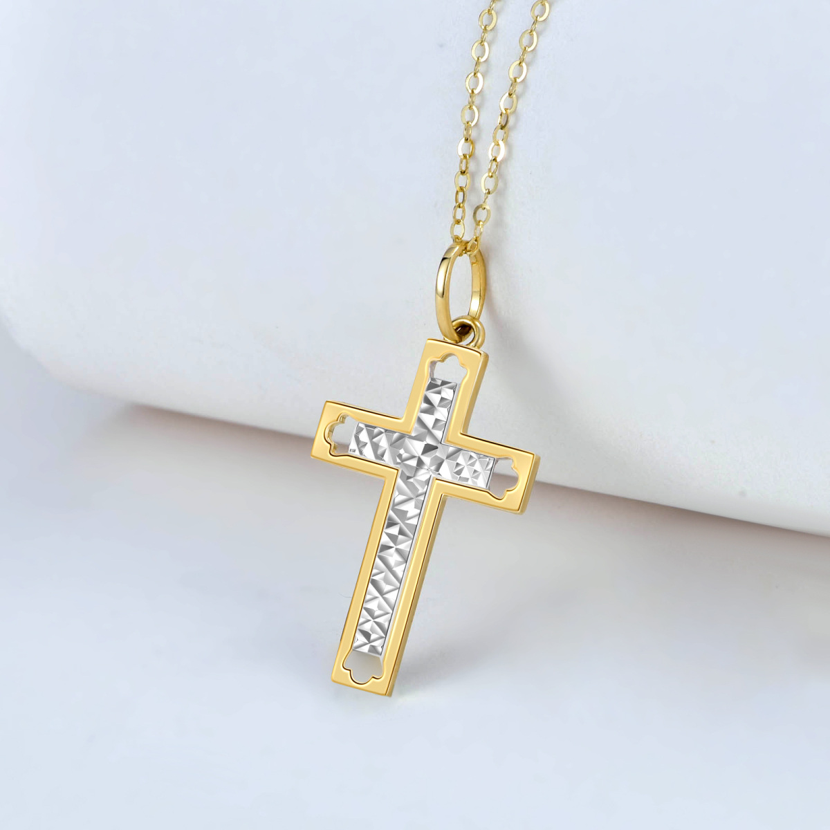 9K Gold Two-Tone Cross Pendant Necklace For Unisex-3