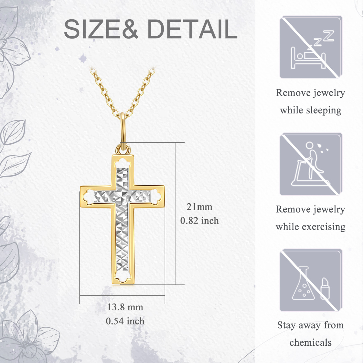 9K Gold Two-Tone Cross Pendant Necklace For Unisex-5