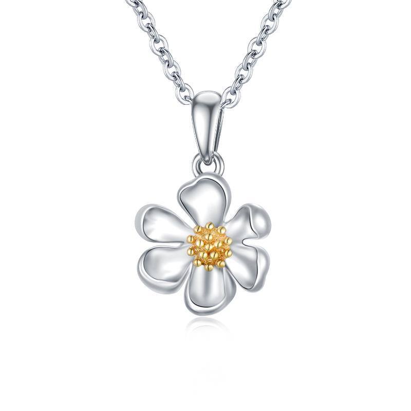 9K White Gold & Yellow Gold Daisy Pendant Necklace For Women-1