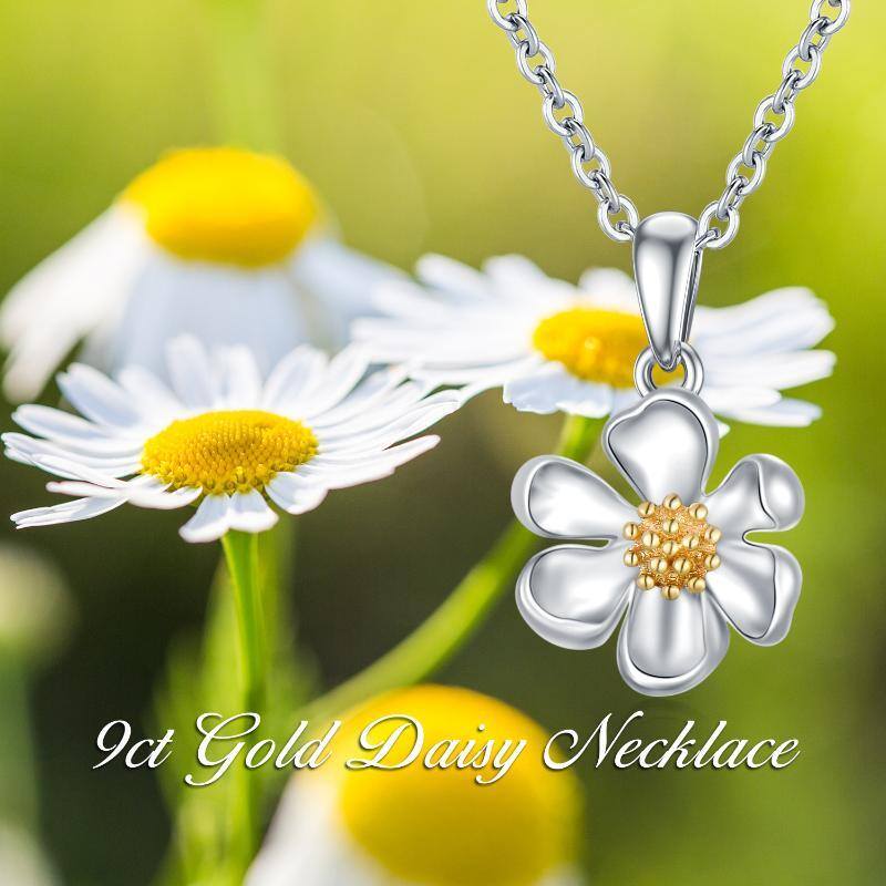 9K White Gold & Yellow Gold Daisy Pendant Necklace For Women-3