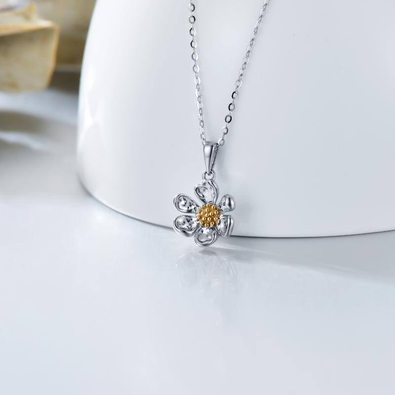 9K White Gold & Yellow Gold Daisy Pendant Necklace For Women-4